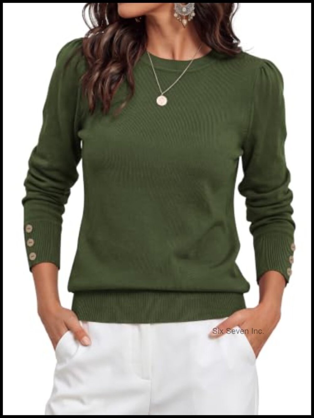 PRETTYGARDEN Womens Lightweight Crewneck Button Cuff Pullover Sweater